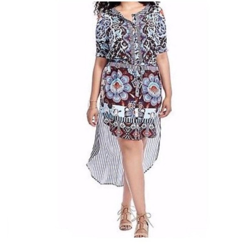Hermant & Nandita Printed High Low Midi‎ Dress Plus Size 1X Bohemian Resortwear